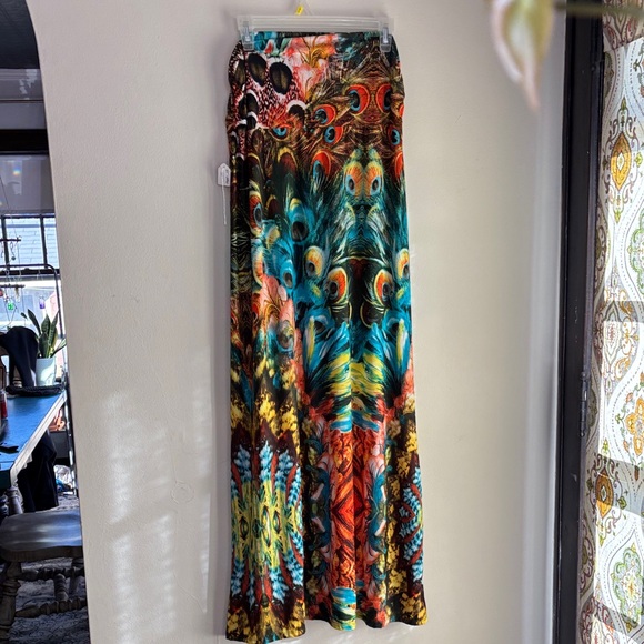 Emerald Strapless Multicolor Maxi Dress or Skirt Peacock Pattern - Picture 4 of 5